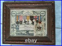 1914 1918 Tableau Sous Vitre En Memoire De La Grande Guerre 7 Medailles