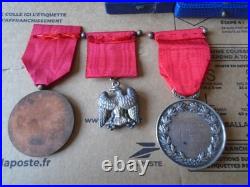 2 DECORATIONS 93 R. I. EN ARGENT. 1869. +1 VETERAN DU 1er empire EN BRONZE