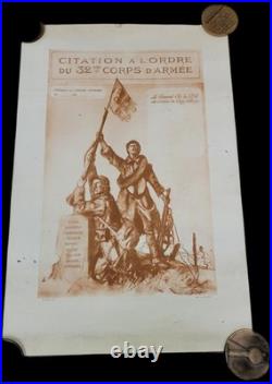 Affiche Document Citation A L'ordre Du 32 Corps D Armée 39 Sur 57 Cm