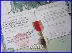 Ancien Brevet Diplôme Médaille officier Ordre Royal du Cambodge 1893