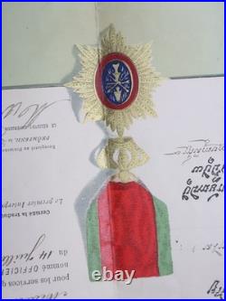 Ancien Brevet Diplôme Médaille officier Ordre Royal du Cambodge 1893