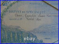 BREVET DE SPECIALITE TIREUR GRENADIER classé 1921. RARE INSIGNE NANCY