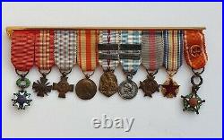 Barrette de 9 réductions 1939/45, coloniale, ouissam alaouite, Légion d'honneur