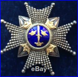 Belle plaque de Grand Croix de l'ordre de l'Epée de Suède