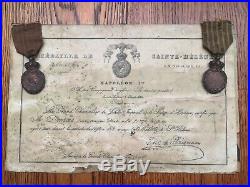Brevet + 2 Médailles De Sainte Hélène 1857 #76019 Duc Plaisance Empire Napoléon