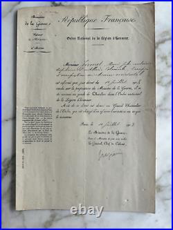 Brevet Lettre De Nomination Chevalier Légion D'honneur 1913 Artillerie Coloniale