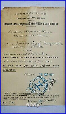 Brevet commandeur de l'Ordre du Ouissam Alaouite Chérifien 1937