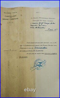 Brevet commandeur de l'Ordre du Ouissam Alaouite Chérifien 1937