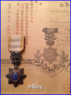 Brevet de L'Ordre Imperial Du Dragon De L'Annam et Medaille et Brevet Medaille C