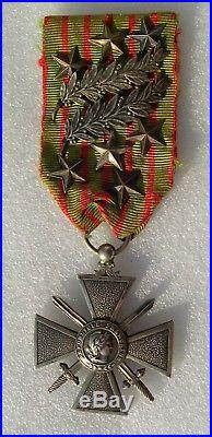 CROIX DE GUERRE 1914-1918 EN ARGENT avec 9 citations medaille WW1