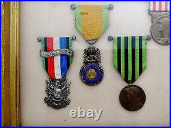 Cadre avec 7 décorations. France. Guerre 1870-1871/ 1°Guerre Mondiale 1914-1918