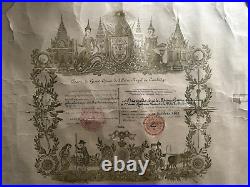 Cambodge Diplome De Grand Officier De L'ordre Royal Du Cambodge 1938 Maire