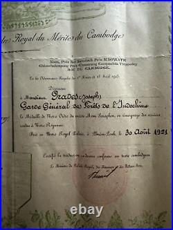 Cambodge Diplome De L'ordre Royal Du Mérite Muniseraphon 1921 Garde Des Forêts