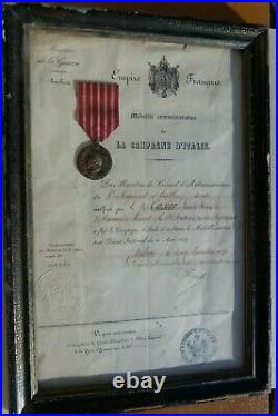 Campagne d'Italie Médaille et Diplôme encadrés Second Empire 1859