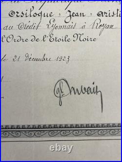 Certificat Diplôme Guerre Ordre De L'étoile Noire 1923