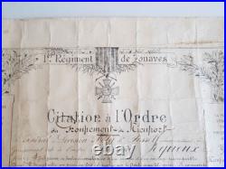 Citation à l'ordre du premier régiment de Zouaves 1915