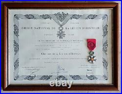 Corse Diplôme ordre national de la Legion d'honneur avec sa médaille