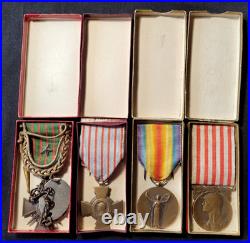 Croix de Guerre 1914 1918 Médailles Sergent infanterie WW1 set French Medals