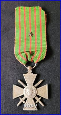 Croix de Guerre 1914-1918 en métal argenté WW1 French War Cross silvered #2