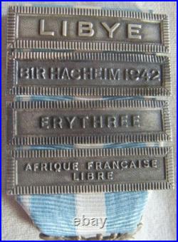DEC8203 MEDAILLE COLONIALE uniface 4 agrafes AFL -BIR HACHEIM ERYTHREE LIBYE