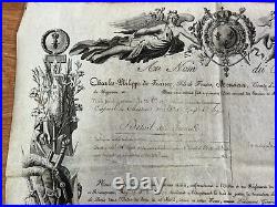 DIPLOME AUTORISANT Mr BUFFAULT à PORTER, DECORATION DE L'ORDRE DU LYS 24/8/1814