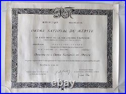 DIPLOME OFFICIER ORDRE NATIONAL DU MERITE 1966 signé Charles DE GAULLE dédicace