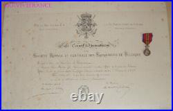 Dec6641 Diplome Et Medaille Societe Royale De Sauvetage De Belgique 1877