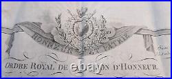 Diplôme Brevet 1824 Légion d'Honneur en parchemin Charles X Hôpitaux de Paris