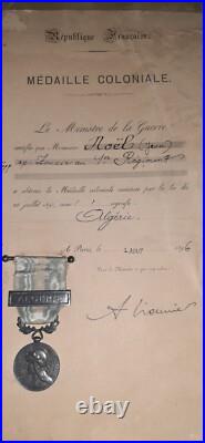 Diplome Et Medaille Coloniale Algerie Zouave Colonie
