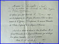 Diplôme Ordre Impérial Légion d'Honneur Napoléon III Niel Flahaut + lettres 1867