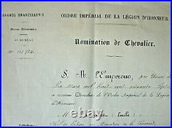 Diplôme Ordre Impérial Légion d'Honneur Napoléon III Niel Flahaut + lettres 1867