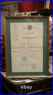 Diplome brevet medaille militaire campagne d italie 1861 napoleon 3