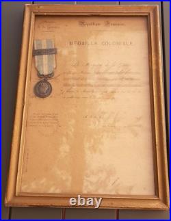 Diplôme et Médaille Coloniale argent TUNISIE 1896 Sergent Commis Ouvrier Admin