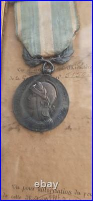 Diplôme et Médaille Coloniale argent TUNISIE 1896 Sergent Commis Ouvrier Admin