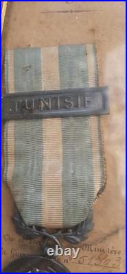 Diplôme et Médaille Coloniale argent TUNISIE 1896 Sergent Commis Ouvrier Admin