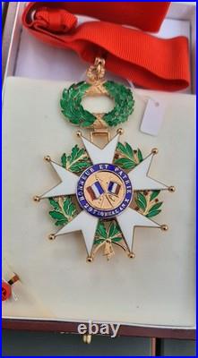 Etoile Commandeur en vermeil Légion d'Honneur + Rosette + Ecrin cuir RF Arthus B