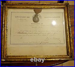 FRANCE. Médailles de Sainte Hélène + Diplome décerné à un Ancien fourrier 1815