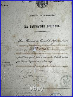 France Diplome Médaille De La Campagne D'italie 1859 Régiment Artillerie Monté