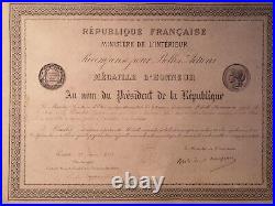 France Diplome Médaille Pour Acte De Courage Et De Devouement 1884 Arrestation
