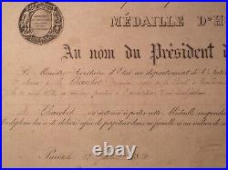 France Diplome Médaille Pour Acte De Courage Et De Devouement 1884 Arrestation