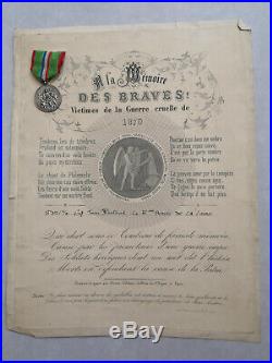 France Médaille 2ème Armée De La Loire Général Chanzy Brevet Second Empire