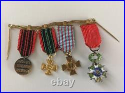 France Portée De 4 Médailles Miniatures Chainette En Or Ww2 Légion D'honneur