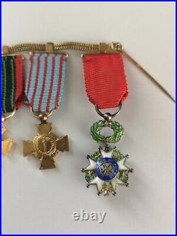 France Portée De 4 Médailles Miniatures Chainette En Or Ww2 Légion D'honneur