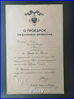 Grèce Diplôme Brevet De L'ordre Royal Du Phénix Édouard D'argent