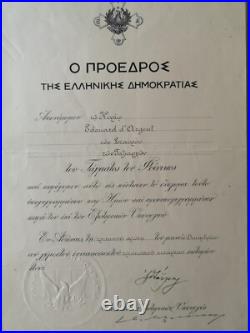 Grèce Diplôme Brevet De L'ordre Royal Du Phénix Édouard D'argent
