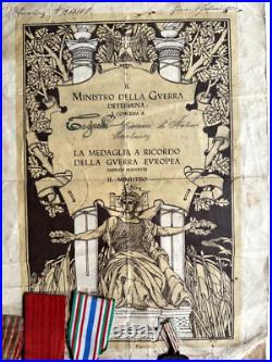 Italie Ww1 Brevet De La Médaille Guerre 1914-1918 Avec 4 Médailles Italiennes