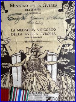 Italie Ww1 Brevet De La Médaille Guerre 1914-1918 Avec 4 Médailles Italiennes