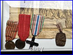 Italie Ww1 Brevet De La Médaille Guerre 1914-1918 Avec 4 Médailles Italiennes