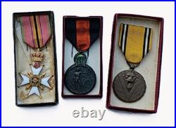 Lot 3 Médailles Belges WWI WWII Ordre Croix Guerre Victoire 1940 1945 Boîtes