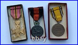 Lot 3 Médailles Belges WWI WWII Ordre Croix Guerre Victoire 1940 1945 Boîtes